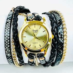 Black Gold Triple Wrap-Around Strap Watch for Women - Small Size